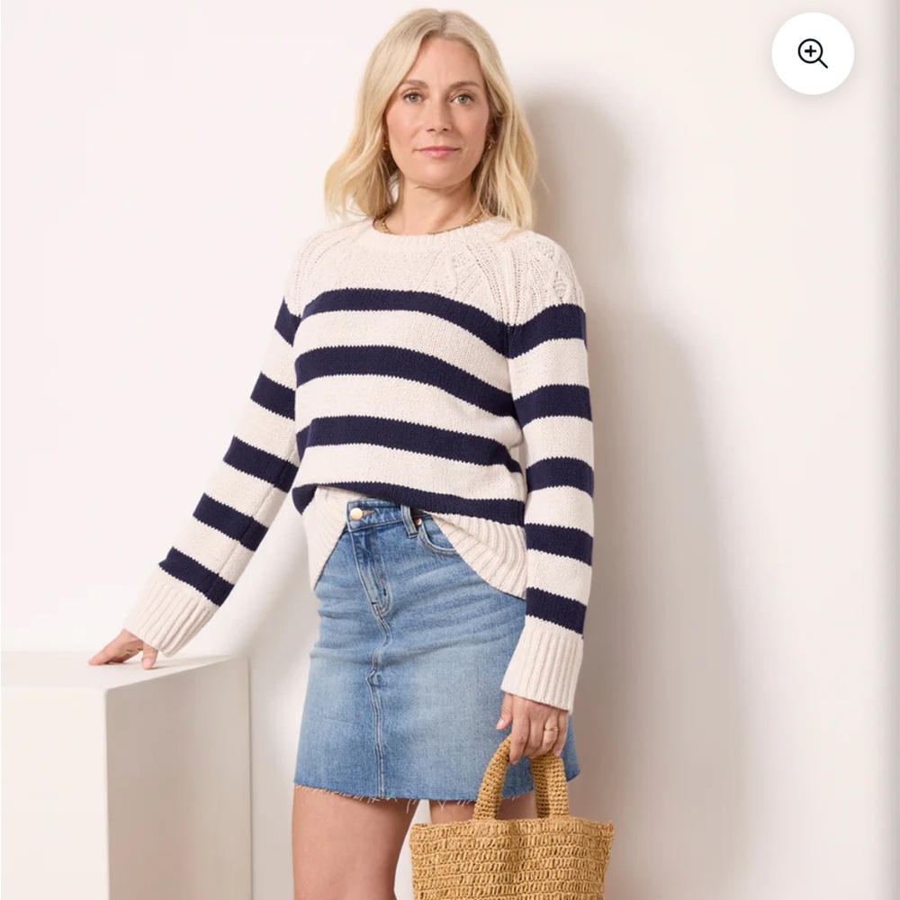 Evereve Navy and White Crew Neck Sweater Nautical Stripes